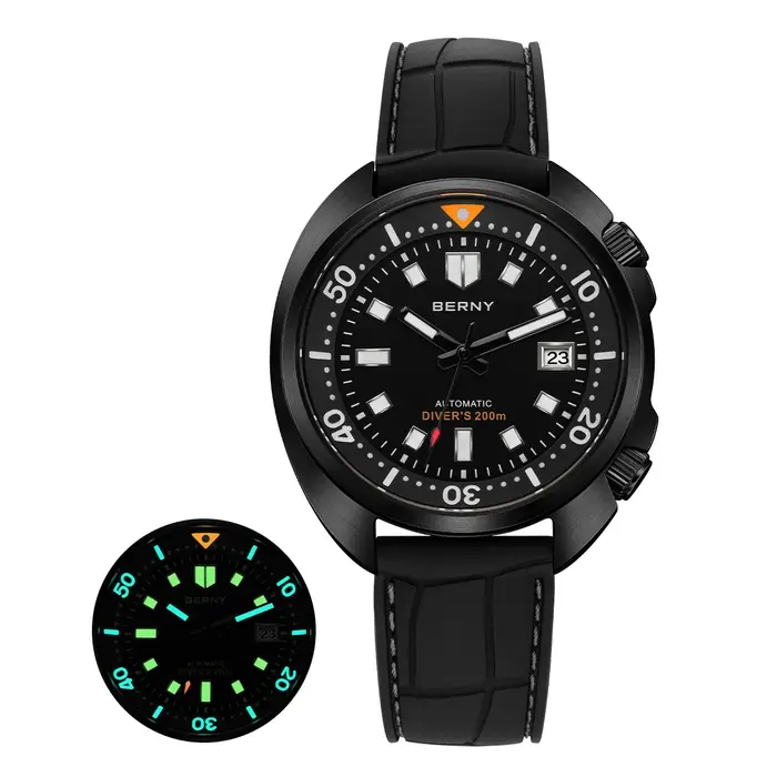 BERNY 20ATM montre de plongée pour hommes noir mécanique Original mis5 8215 haut automatique saphir luxe