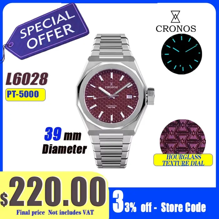 Cronos montres de luxe pour hommes 39mm automatique PT5000/Miyota9015