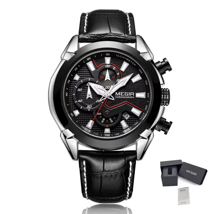 Montre à quartz analogique chronographe pour homme Megir avec date