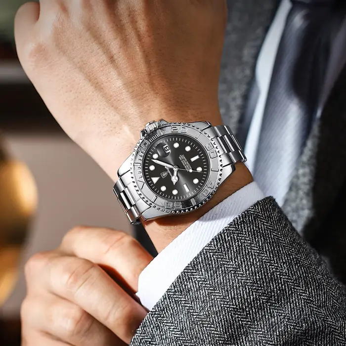 POEDAGAR haut de gamme homme montre étanche lumineux Date hommes montre en acier inoxydable mâle hor