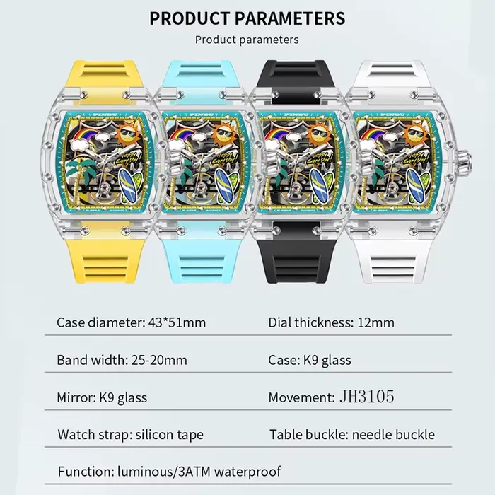 Montre PINDU Edition Limitée Stylish Bracelet Lumineux Résistant à l'Eau Pour Hommes Occasions Plage Vacances