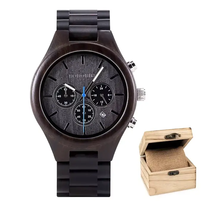 BOBO BIRD Montre-bracelet en bois pour homme, 3 cadrans personnalisés, quartz décontracté, livraison