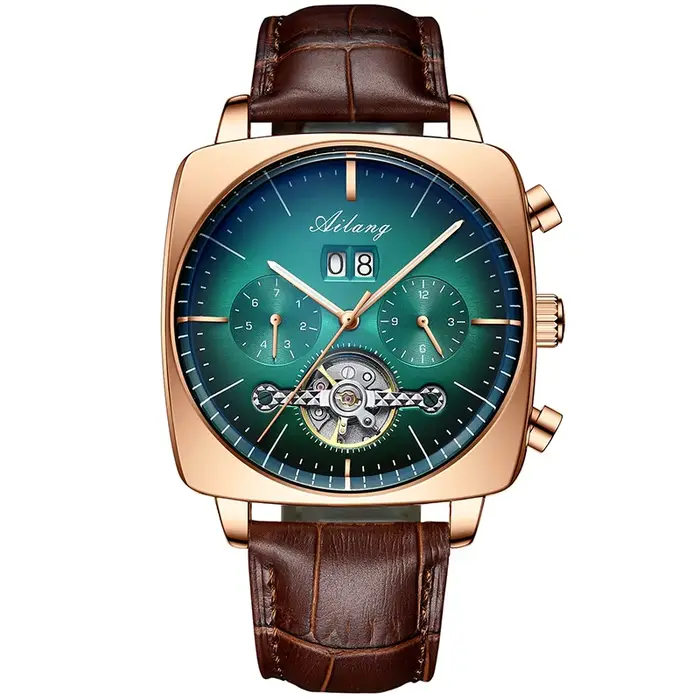 Montre mécanique automatique à grand cadran avec technologie IA, tourbillon, squelette, logo personn
