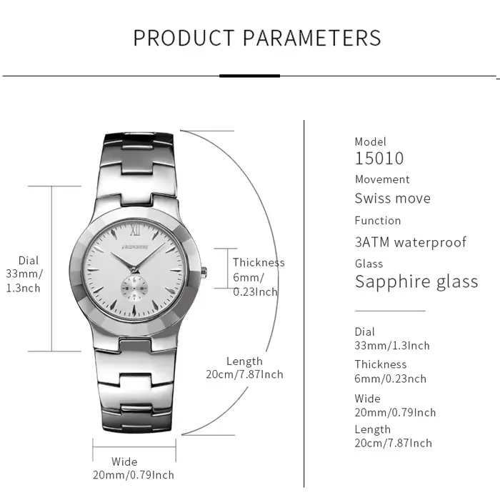 Montre homme Oupai en acier au tungstène cadran rond cristal de saphir mouvement à quartz résistance à l'eau occassions spéciales et quotidiennes