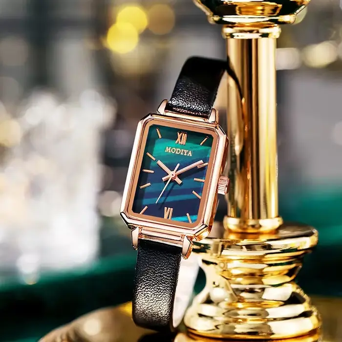 Dames Rectangle montre-Bracelet rétro échelle cadran Bracelet en cuir montre femmes élégant analogique Quartz montres pour cadeau