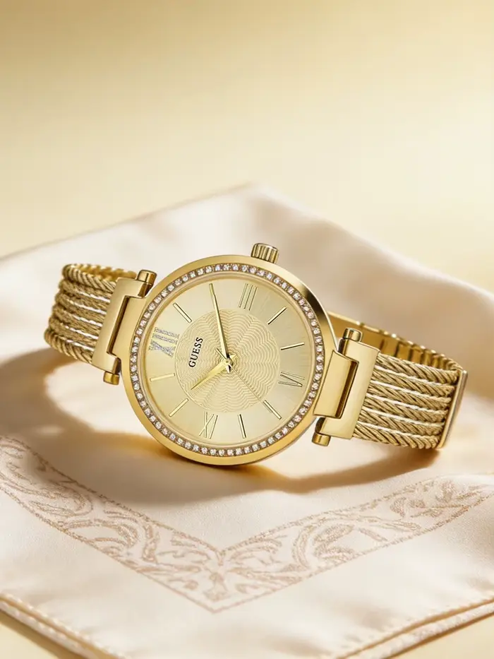 Montre pour femme Guess W0638L2, montre de luxe à quartz, bracelet en acier inoxydable, cristaux en 