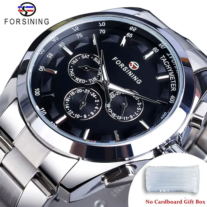 Montre Forsining Business Style automatique homme cadran noir avec calendrier complet pour hommes élégants occassions professionnelles et décontractées