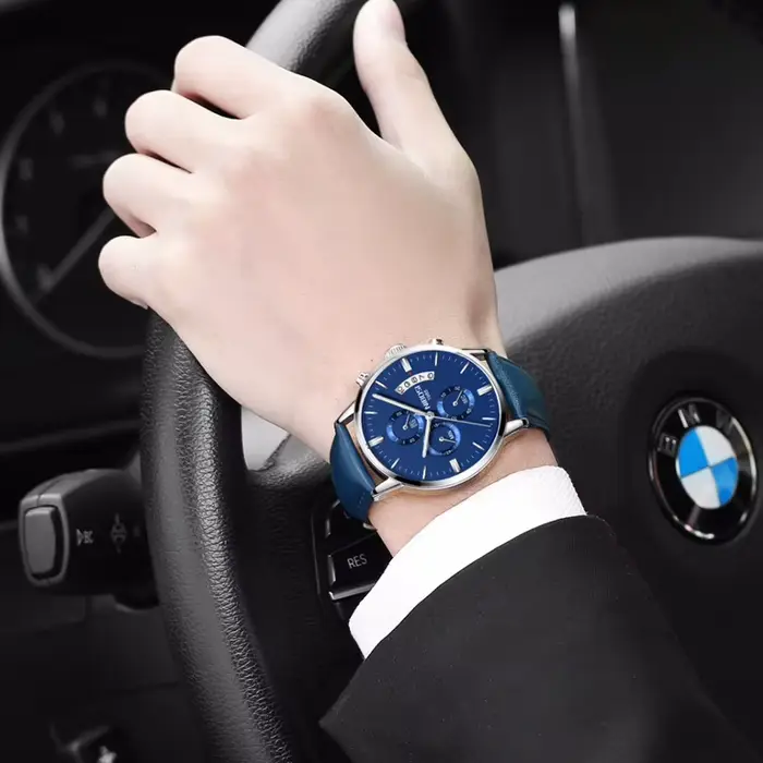 Montre-bracelet chronographe en cuir pour homme