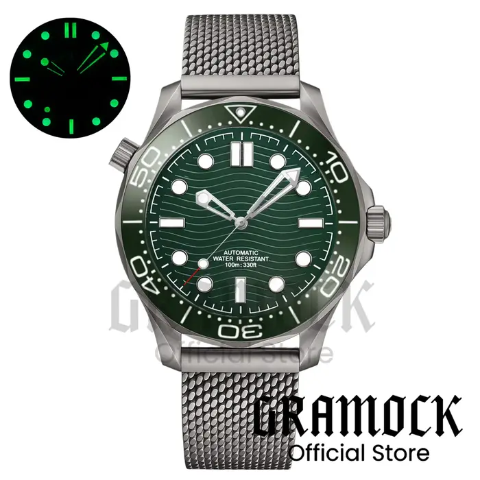 Montre mécanique rétro verte personnalisable pour homme