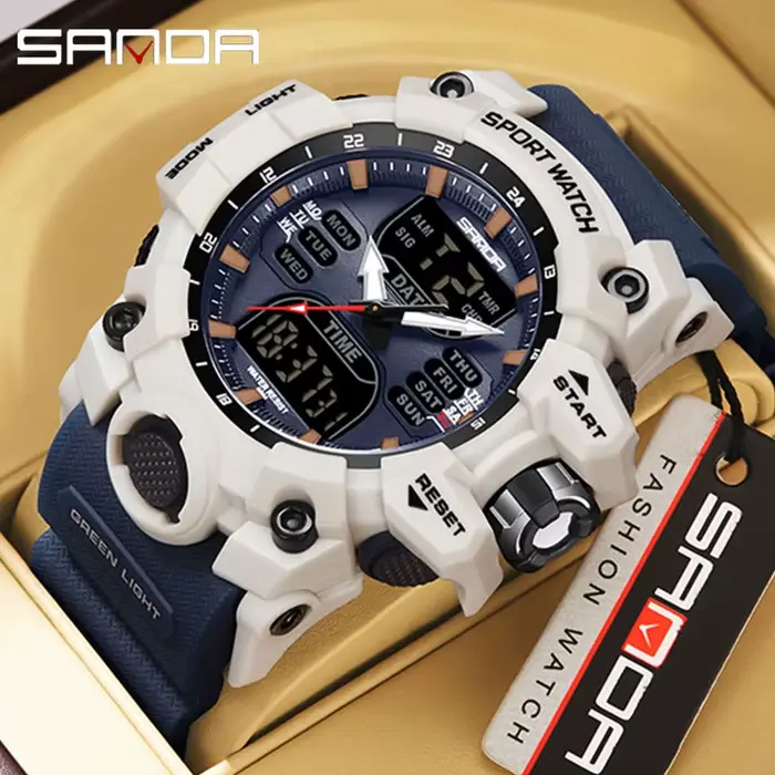 Montre SANDA double affichage sport quartz homme résistante à l'eau multifonctionnelles occassions spéciales