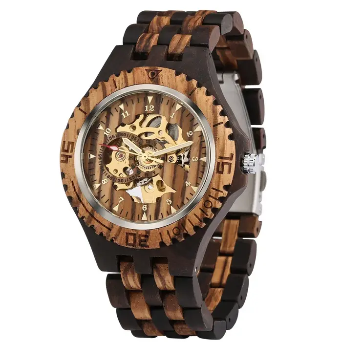 Montre-bracelet automatique entièrement en bois pour homme