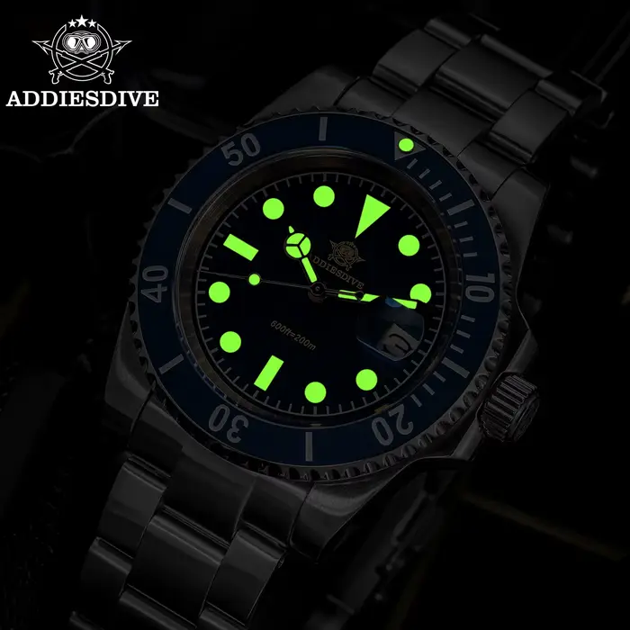 Montre plongeur homme ADDIESDIVE céramique verte résistante à l'eau 200m quartz avec lunette unidirectionnelle et bracelet acier inoxydable