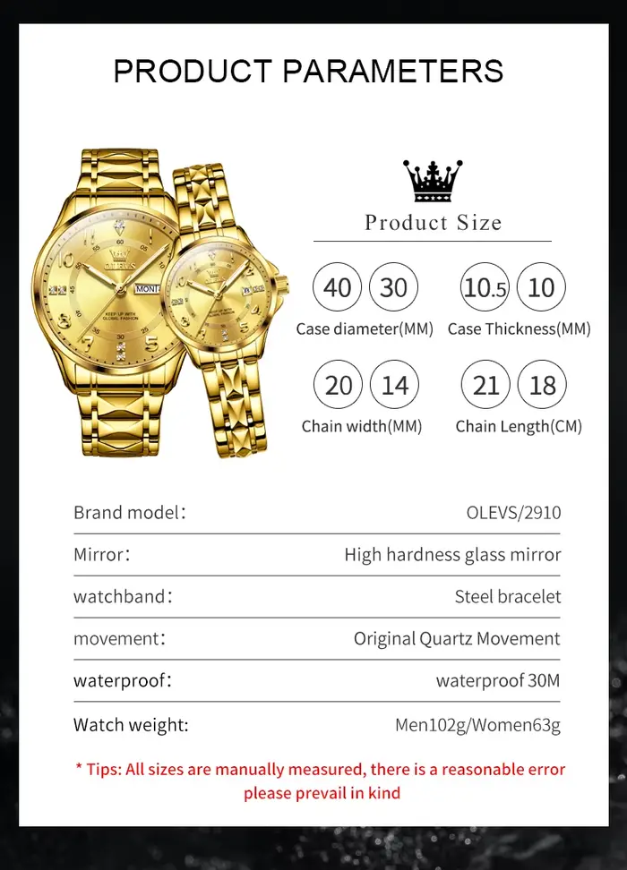 OLEVS marque de luxe Couple montre classiques double calendrier montre-bracelet pour hommes et femmes étanche amoureux