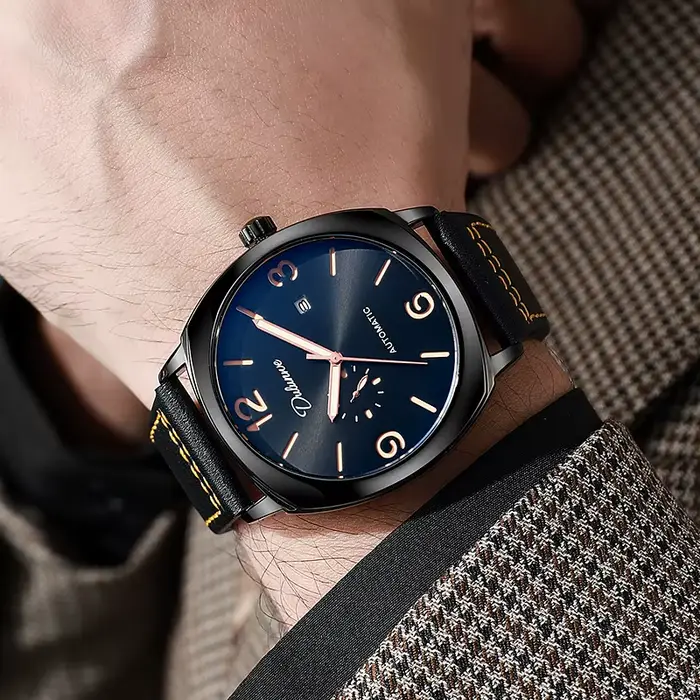 Montres pour hommes montre mécanique automatique originale classique pour homme bracelet en cuir verre minéral étanche Date lumineuse