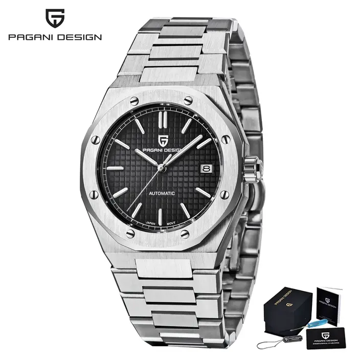 Montre PAGANI DESIGN PD1673 en acier inoxydable avec mouvement mécanique automatique pour homme, résistante à l'eau, bracelet en acier inoxydable, pour diverses occasions et styles