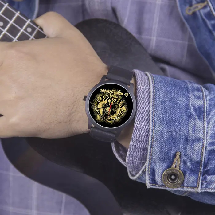 Montre-bracelet à quartz en édition limitée pour homme avec finition UV et bracelet en cuir véritable occasions spéciales et célébrations religieuses