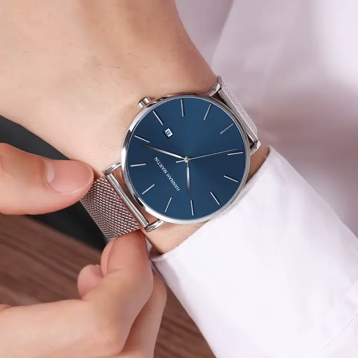 Montre pour hommes Hannah Martin marque mode acier inoxydable Date fonction luxe classique Ultra-mince minimaliste