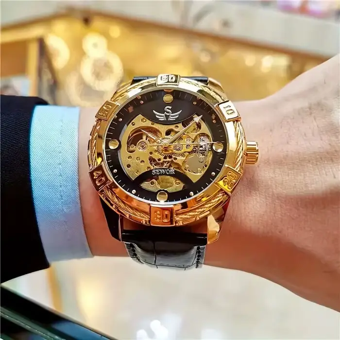 Montre mécanique automatique de luxe haut de gamme pour homme - Bracelet en cuir élégant avec design