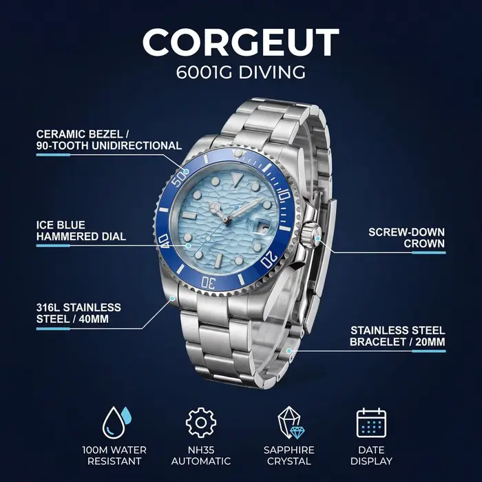 Montre de plongée automatique CORGEUT pour homme