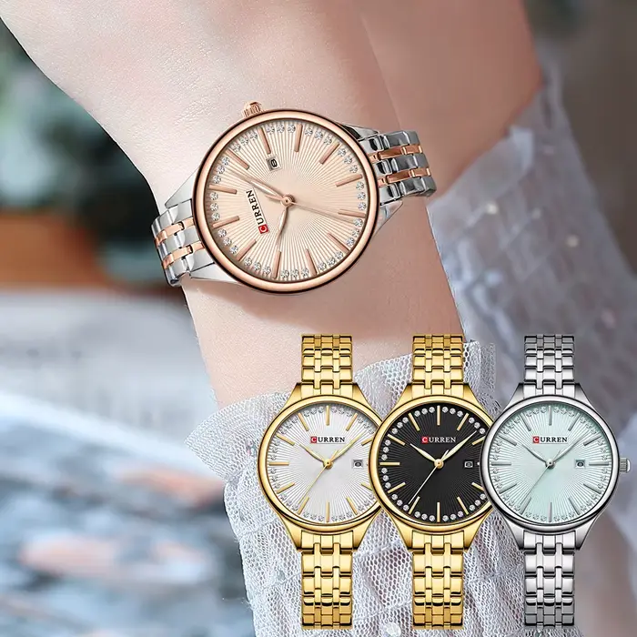Montre Curren Simple Quartz Femme Bracelet Acier Inoxydable Occasions Spéciales Résistance Eau 3 Bars