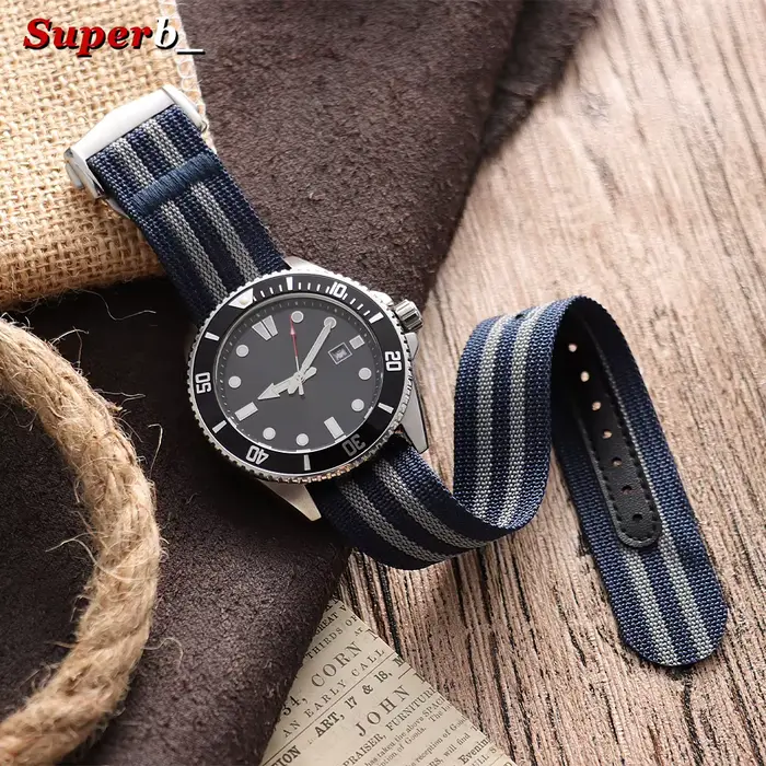 Fermoir déployant en Nylon 20mm 22mm bracelet de montre Premium côtelé