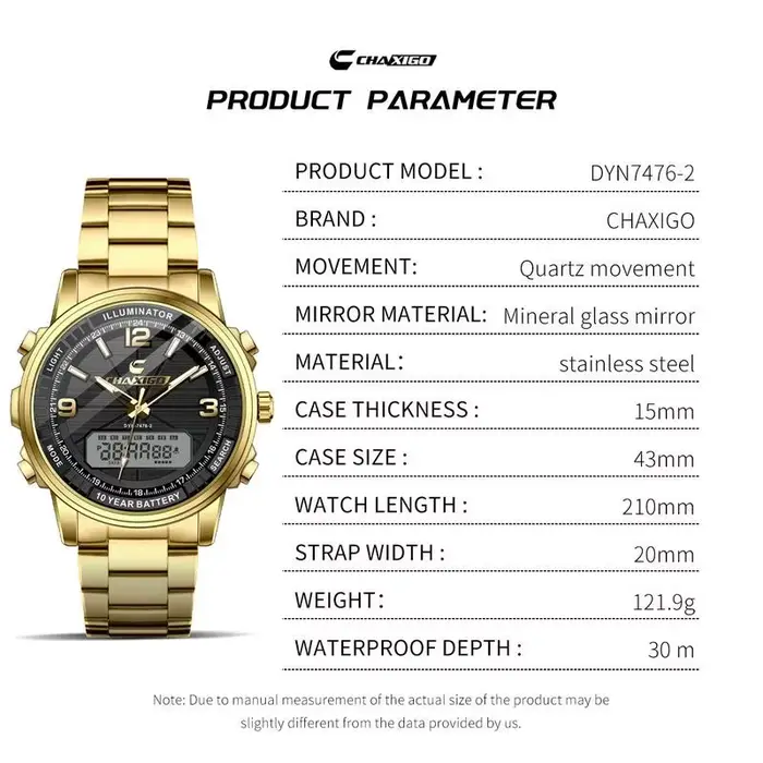 Montre-bracelet multifonctionnelle CHAXIGO avec affichage analogique-numérique pour homme, résistante à l'eau, idéale pour affaires et sport