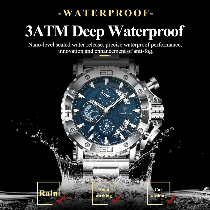 POEDAGAR montre pour hommes de luxe calendrier lumineux étanche homme horloge chronographe en acier 