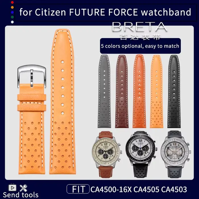 Pour citoyen Eco-Drive FF CA4500-16X CA4558-16E CA4500-32A BM8475 22mm bracelet d'accessoires de montre en cuir véritable pour hommes