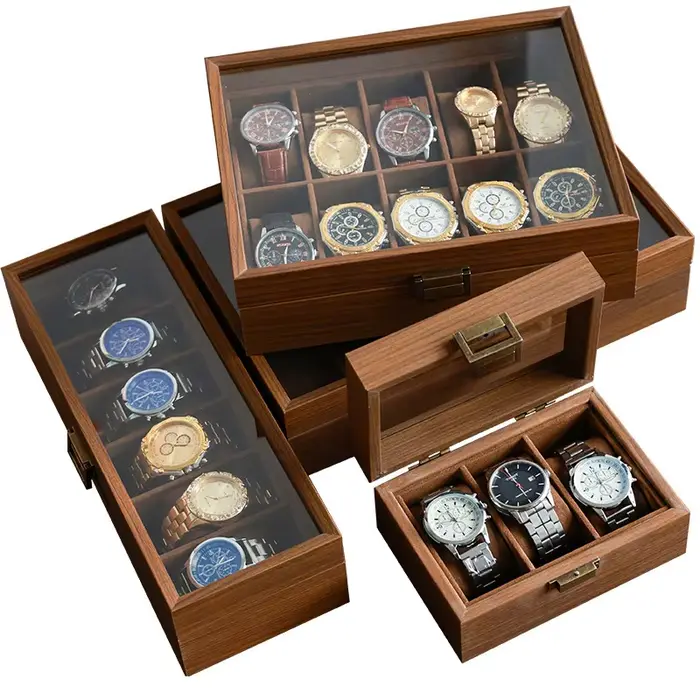 Boîte de rangement pour montres en bois de noyer noir