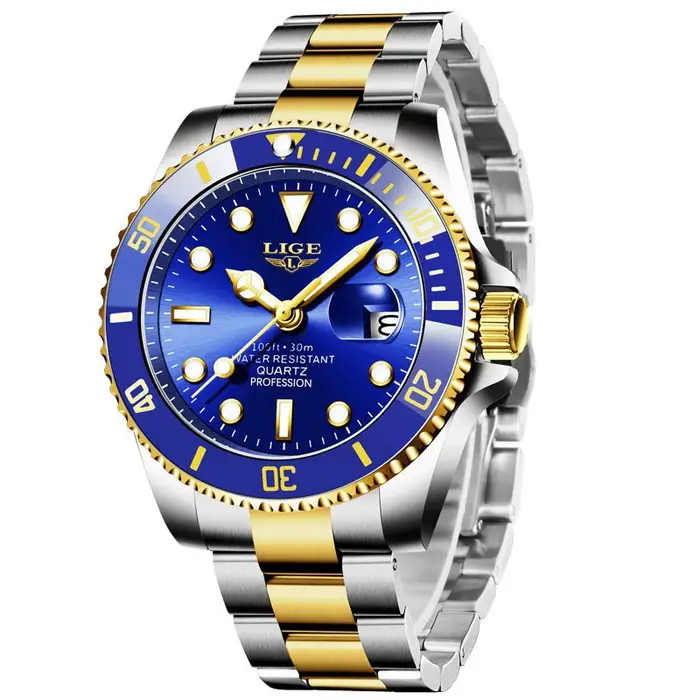 LIGE Top Original hommes montres à Quartz bleu montre étanche