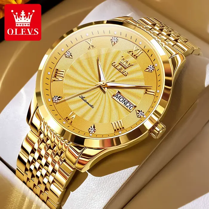 OLEVS Top marque automatique mécanique hommes montre cadran fileté étanche bracelet en acier inoxyda