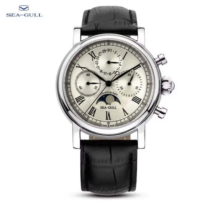 Seagull Master Series montre mécanique manuelle de luxe Phase de lune chronographe calendrier complet montre-bracelet 41mm saphir M199s