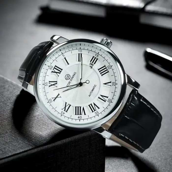 Montre mécanique automatique pour homme de style européen et américain - Cadran blanc simple