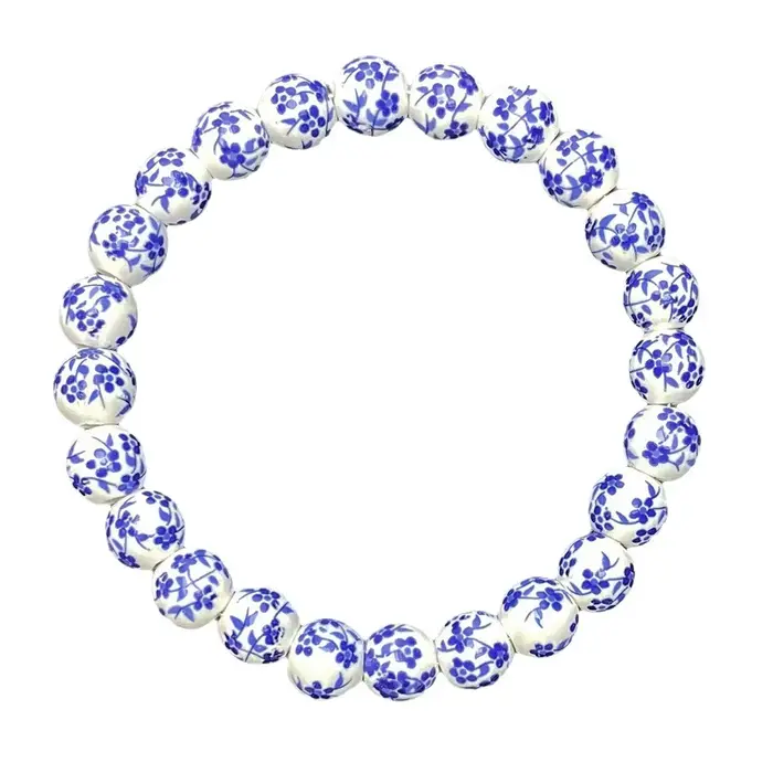 Bracelet de perles en céramique de porcelaine bleue et blanche à la mode
