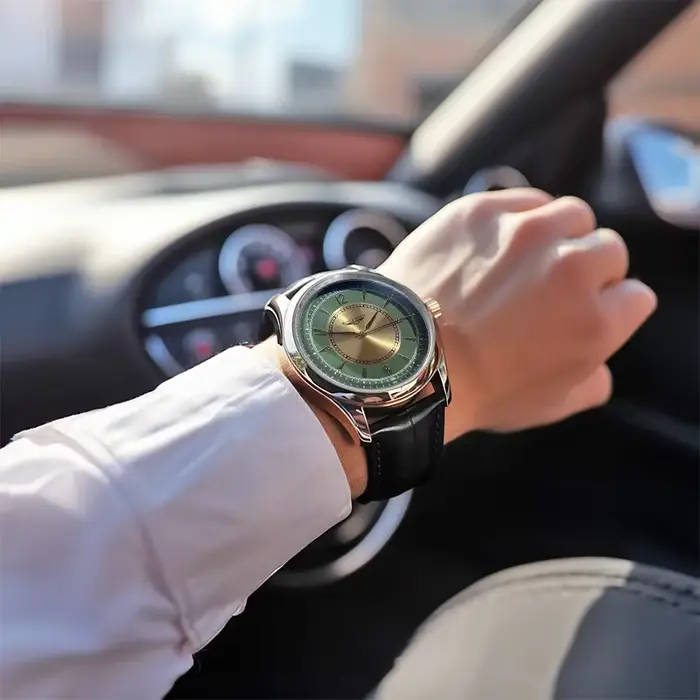Montre-bracelet élégante pour homme à quartz en cuir bronze résistante à l'eau pour occasions professionnelles et sportives légères