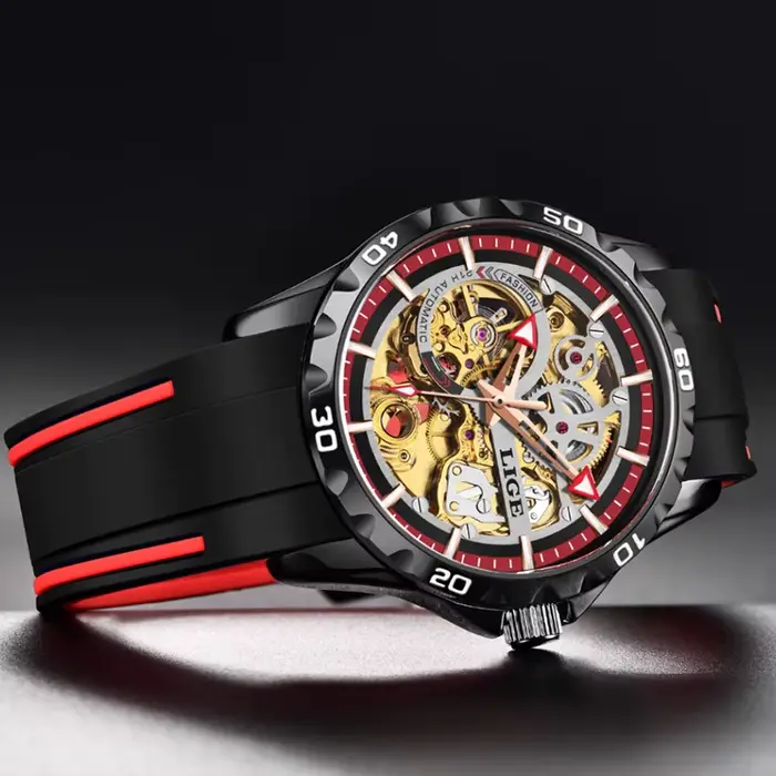 LIGE Nouvelles montres automatiques squelette pour hommes