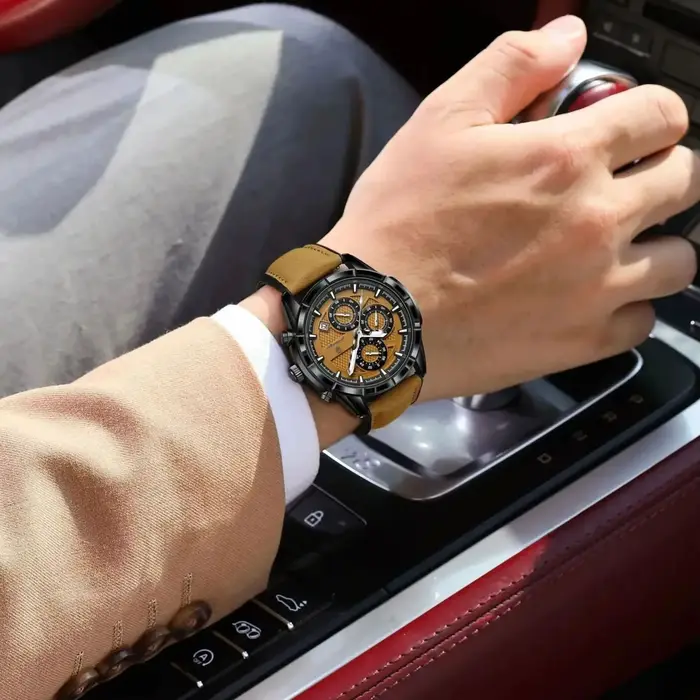 POEDAGAR luxe haut hommes montre-bracelet Quartz Original en cuir