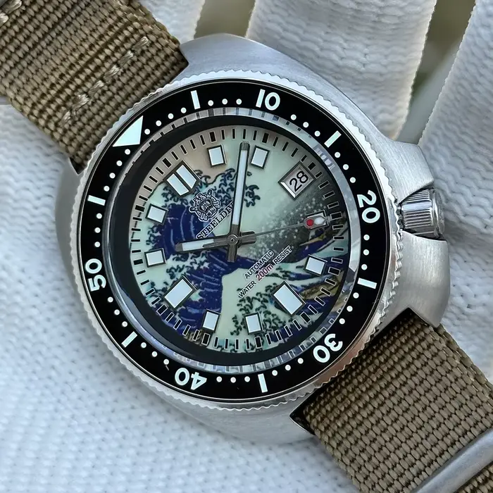 Montre de plongée automatique pour homme STEELDIVE, modèle SD1970J, cadran Kanagawa, lunette en céra
