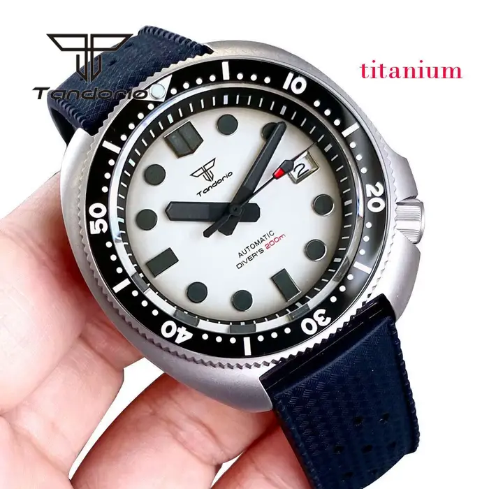 Montre de plongée Tandorio NH35A Titane Automatique avec Bracelet Caoutchouc pour Hommes Occasions Spéciales Plongée Élégante