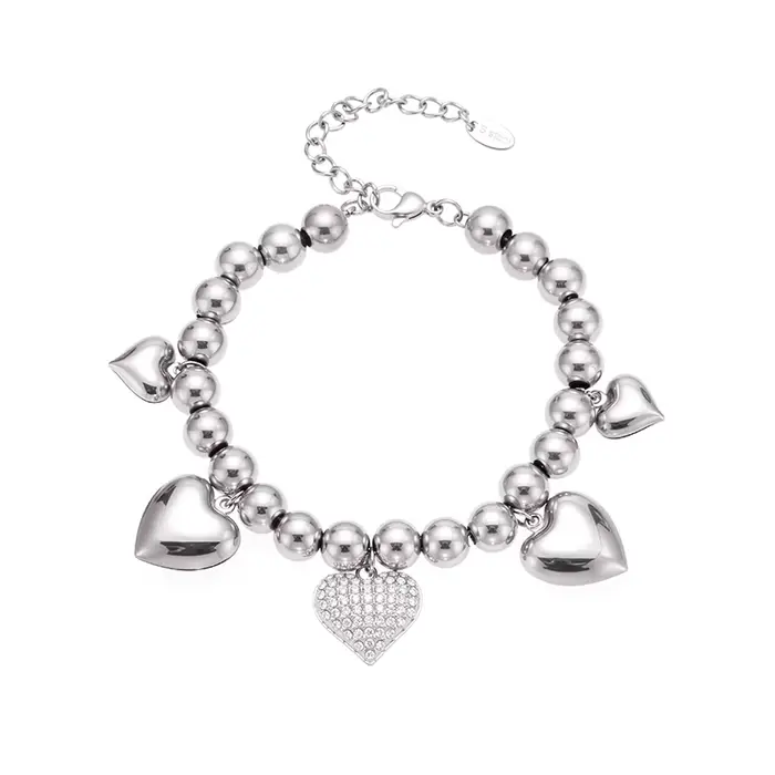 Liora amour coeur pendentif Zircon acier inoxydable brin perles chaîne Bracelets pour femme charme B