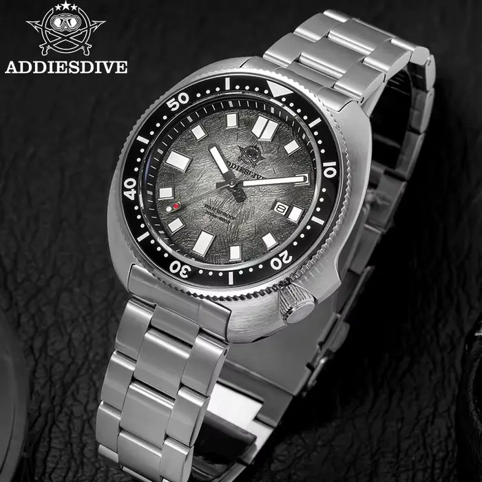 ADDIESDIVE hommes montre verre saphir AR enduit montres à Quartz lumineux 200m étanche tortue plonge