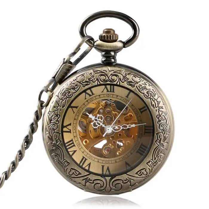 Montre à gousset — Montre de poche avec chiffres romains Steampunk, sculpture à vent automatique, sq
