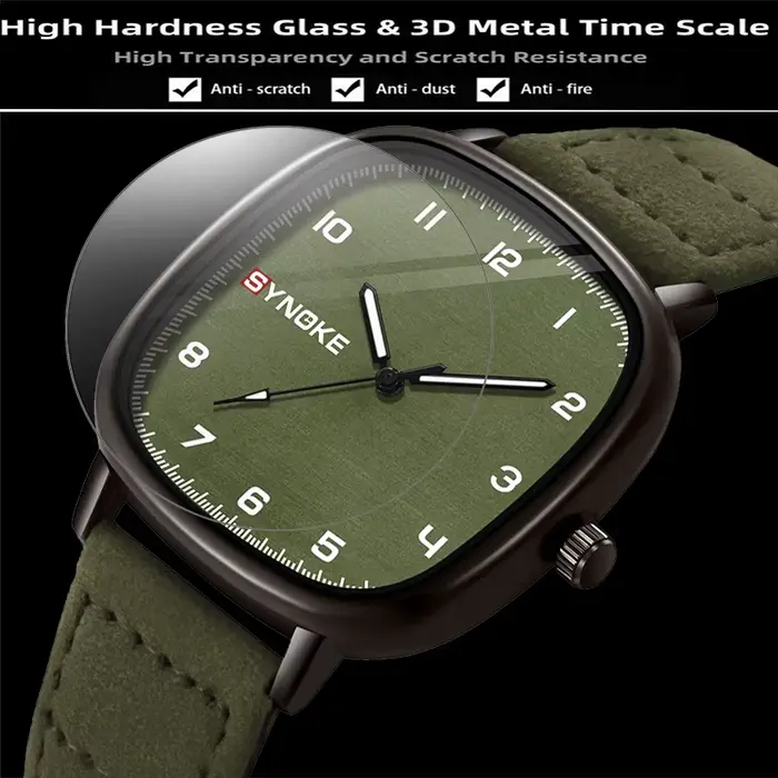 Synoke-Montre à quartz avec bracelet en cuir pour homme