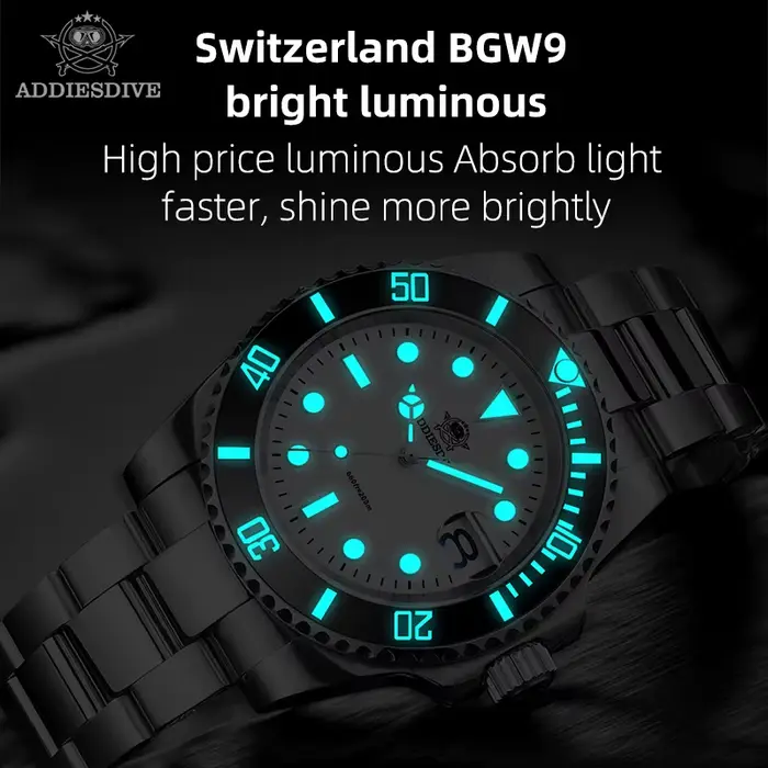 ADDIESDIVE montre pour hommes montre-bracelet à Quartz 200m étanche plongée lunette en céramique lumineux 316L acier
