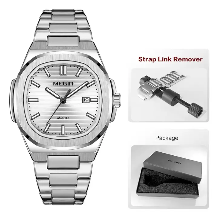 MEGIR montre habillée classique pour hommes avec bracelet en acier inoxydable doré cadran vert ovale