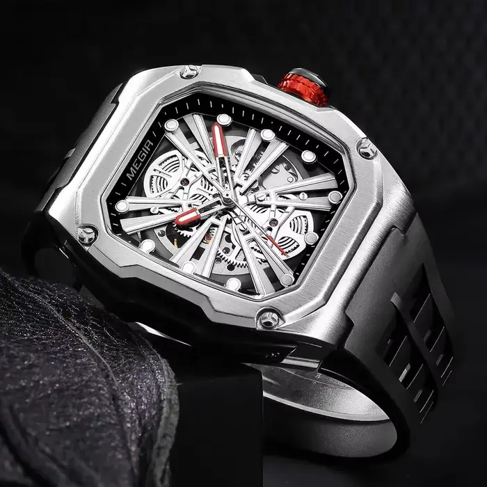 Montre mécanique Daniel Gorman Megir 8607 édition limitée homme squelette boîtier alliage bracelet silicone résistante à l'eau pour occasions spéciales