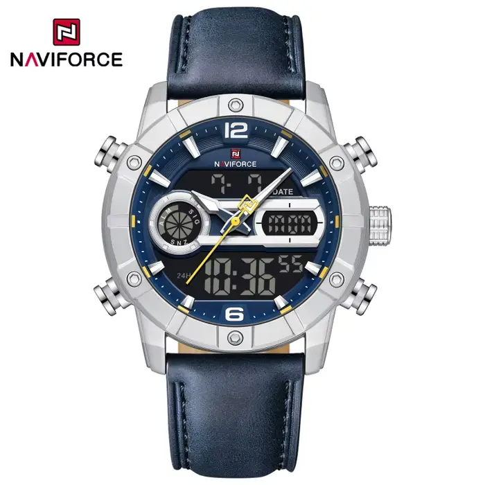 NAVIFORCE NF9263 montre pour hommes bracelet en cuir véritable chronographe alarme étanche affichage lumineux