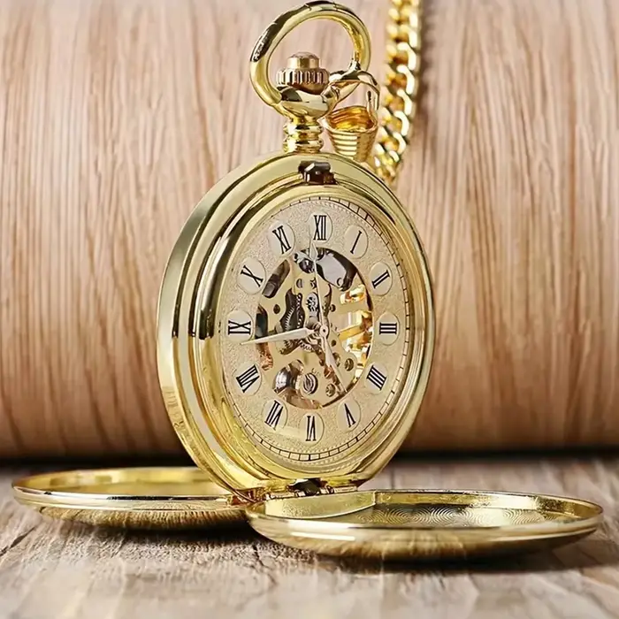 Montre de poche antique à double couvercle avec cadran squelette chiffres romains pour homme et femme occasions spéciales