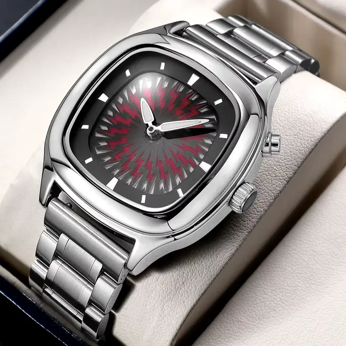 Montre rétro Millenium pour homme design flamboyant montre-bracelet à quartz unique bracelet acier inoxydable boîtier carré occassions spéciales