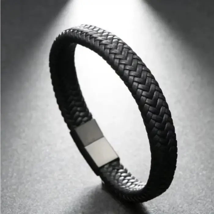 Bracelet classique en cuir noir pour hommes, bijoux à main, beau cadeau